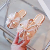 【hot】✿✐☌  Pink Mesh Bow Toe All-match Slippers for Skirt 2022 Childrens Fashion Flat Sandals