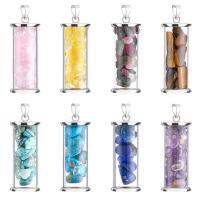 8Pcs 8 Style Alloy &amp; Glass Wish Bottle Pendants with Mixed Gemstone Chips Platinum Column 35x13.5mm Hole: 4mm 1pc/style