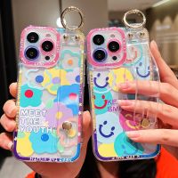 SoCouple for Samsung Galaxy S22 Ultra S23 S21 S20 S10 FE Plus Note 10 20 Ultra Soft TPU Cute Smile Face Wrist Strap Phone Case