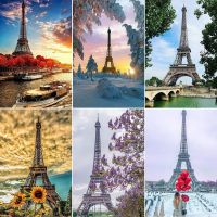 ❐❣ Landscape Eiffel Tower Printed Cross Stitch DIY Embroidery Set Craft Needlework Handiwork Painting Wholesale Room Decor Floss