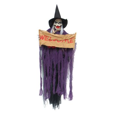 Halloween Hanging Ghost Voice Electric Skull Skeleton Ghost Welcome Sign Horror Props Haunted House Bar Decoration Escape Horror