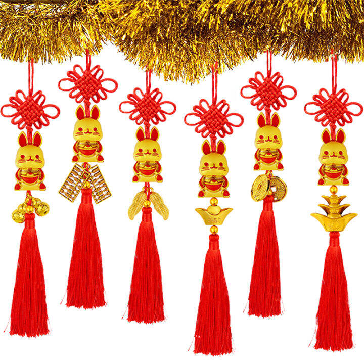 6-pcs-2023-gold-chinese-year-of-rabbit-lucky-charms-สีแดงแขวนจีน-feng-shui-decor-oriental-โชคดี-charms-จีน-knot-ตกแต่งสำหรับโชคดีความมั่งคั่ง-fortune-ความสำเร็จตกแต่งบ้าน