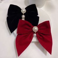 High Quality Luxury Velvet Big Bow Hair Clips Dropshipping 2022 Hot Sale Pearl Beading Butterfly Hairgrips For Women