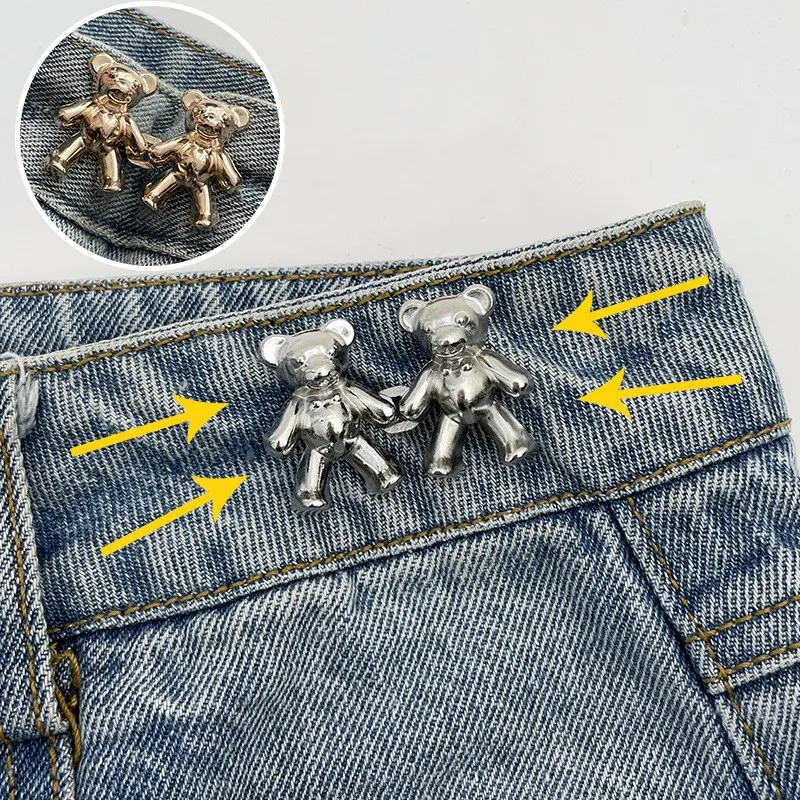 2Pcs Bear Shaped Adjustable Jean Button Waist Buckle Snap Pants