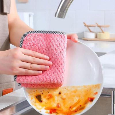 5PCS Kitchen Daily Dish Cloth Non-stick Oil Thickened Countertop Cleaning Cloth Absorbent Scouring Pad Kitchen Cleaning Tools