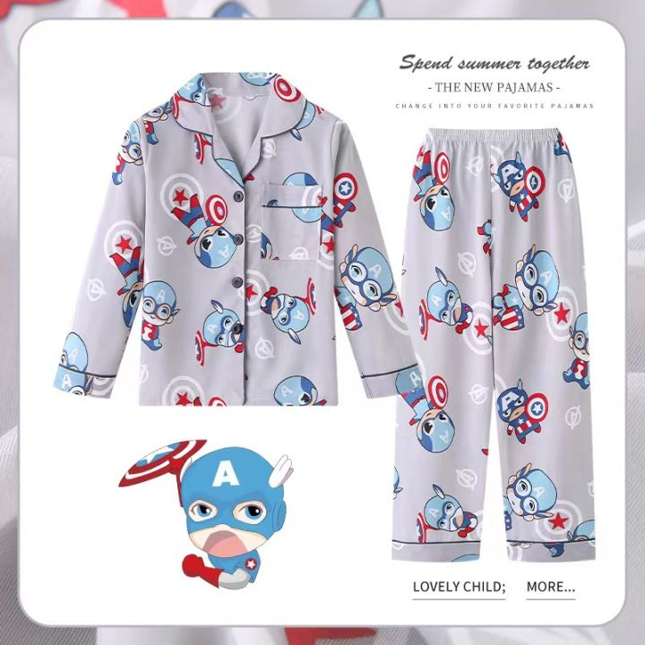 mymelody-kuromi-captain-americas-spidermans-bruce-banner-girls-spring-and-autumn-models-lapel-childrens-pajamas-home-wear-boys-cartoon-long-sleeved-baby-children-suit-0000