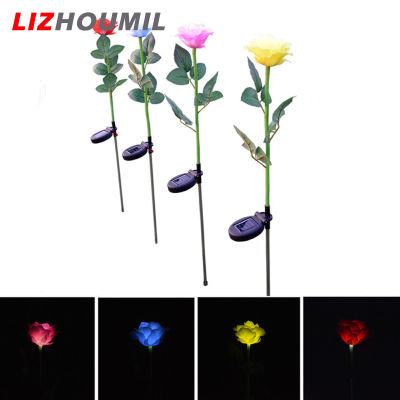 LIZHOUMIL จำลองสนามหญ้ากุหลาบ LED พลังงานแสงอาทิตย์โคมไฟแบบปักการตกแต่งสวนลานเทศกาลไฟภายนอกอาคาร