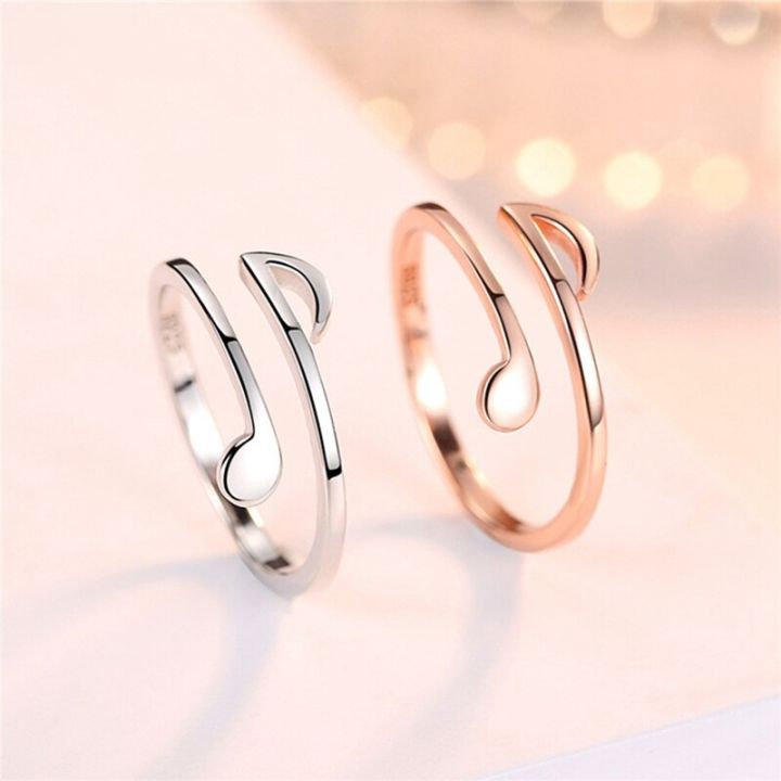 เครื่องประดับแหวนสีผู้หญิงสไตล์แหวนรูปตัวโน้ตดนตรีดนตรีแหวนเปิดแหวนหางปรับงานเลี้ยงสำหรับผู้หญิงได้
