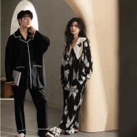 Fast Shipping Autumn And Winter New Couples Simple Wind Gembroken Cotton Pajamas Women Lapel MenS Gold Velvet Home