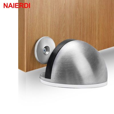 NAIERDI Stainless Steel Rubber Magnetic Door Stopper Non Punching Sticker Hidden Door Holders Floor Mounted Nail-free Door Stops Decorative Door Stops