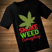 สไตล์ใหม่ Smoke Weed Everyday เสื้อยืดคอกลมแขนสั้นเทรนด์ใบป่านสูง