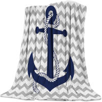 Flannel Luxury Lightweight Cozy Couch เตียง Super Soft Warm Plush Microfiber Throw Blanket,Nautical Navy Anchor,สีเทาและสีขาว