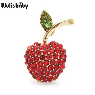 Wuli amp;baby Full Rhinestone Red Cherry Brooches Women Men Apple Weddings Office Causal Brooch Pins Gifts