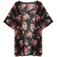 Women Summer Vintage Kimono Long Cardigan Chiffon Loose Floral Printed Blouse