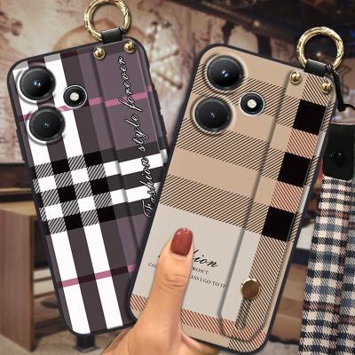 Durable Soft Phone Case For infinix X6831/Hot30 4G Simple protective Plaid texture Wristband Small daisies armor case