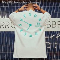 CODTheresa Finger National Trendy Street ins Clock Printed Short-Sleeved T-Shirt Men Women Couples Wear Summer Plus Fat Unique Loose Versatile Five-Point Sleeve Top