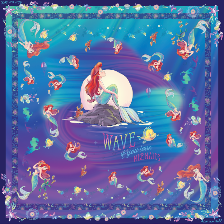 kiss-me-doll-ผ้าพันคอ-ผ้าคลุมไหล่-disney-ariel-ลาย-mermaids-wave-ขนาด-100x100-cm