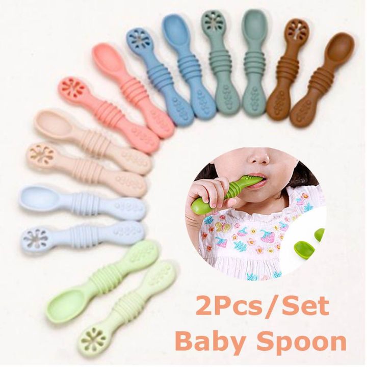 2PCS Lovely Baby Learning Spoons Utensils Set Adorable Toddler