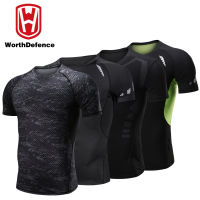 Worthdefence Compression T-Shirt Clothing for Summer Men Quick Dry Sports Wear Running Jogging Gym Fitness Workout Shirt Clothes