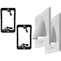 Single Gang Bundled Cable Wall Plate 1-Gang Recessed Low Voltage Cable Plate with Mounting Bracket (2-Pack, White)