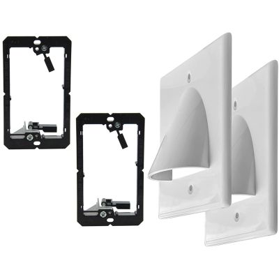 Single Gang Bundled Cable Wall Plate 1-Gang Recessed Low Voltage Cable Plate with Mounting Bracket (2-Pack, White)