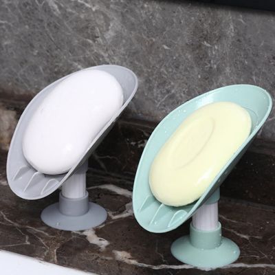 Suction Cup Soap dish For bathroom Shower Portable Leaf Soap Holder Plastic Sponge Tray Creative Sucker Water-free Storage Box Soap Dishes