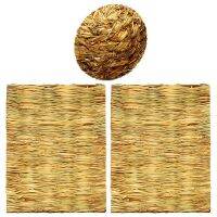 Grass Mat,Woven Bed Mat For Small Animal,Chew Toy Bed Play Ball For Guinea Pig Parrot Rabbit Bunny Hamster (Pack Of 3)