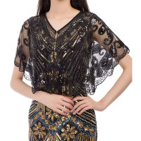 ผู้หญิงเย็น Wraps เลื่อมลูกปัด Cape Deco Paisley 1920S ผ้าคลุมไหล่เจ้าสาวผ้าคลุมไหล่ Bolero Flapper Cover Up