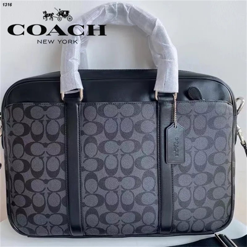 Coach Black Signature Coated Canvas and Leather Perry Slim Laptop