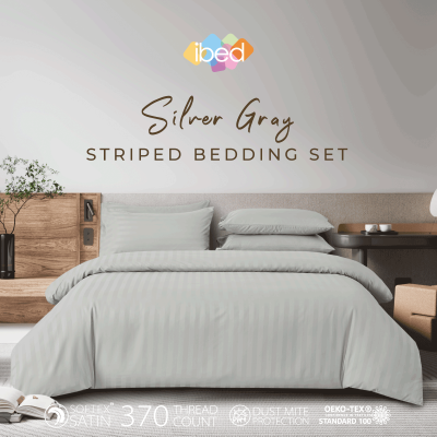 ibed ชุดผ้าปูที่นอนครบเซ็ท Softex Satin (ลายริ้ว) Silver Gray 3.5 ฟุต,5 ฟุต,6 ฟุต - STRIPED COLLECTION