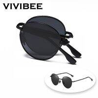 VIVIBEE 2021 Trending Square Black Folding Polarized Sunglasses Women Light Mirror Blue Fold Shades Titanium Alloy Sun Glasses