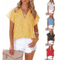 In the summer of 2023 the new Europe and the United States v-neck blouse jacket printed chiffon loose short-sleeved shirt female