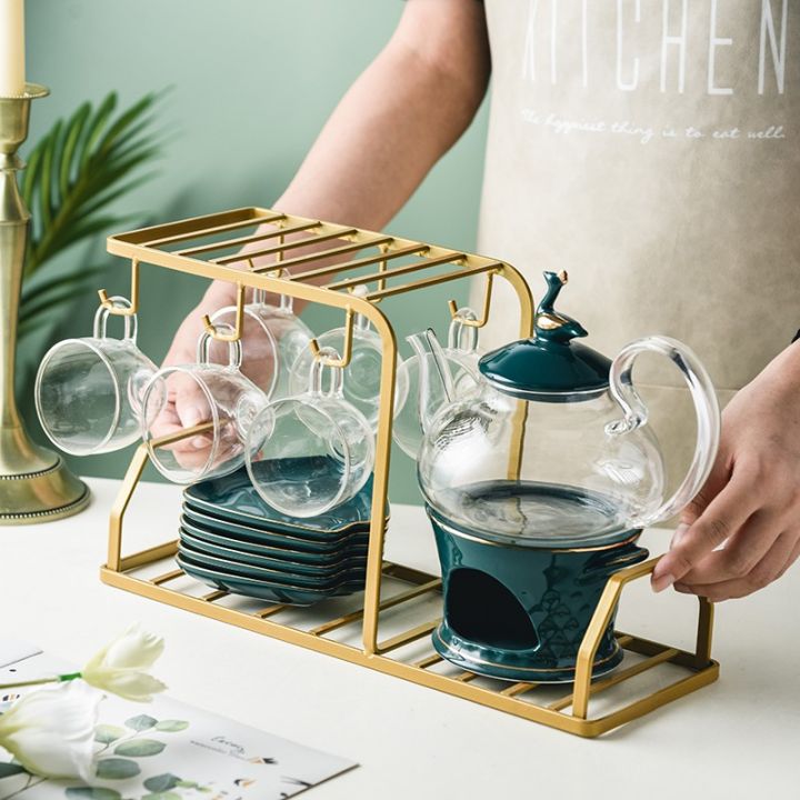 hot-premium-green-golden-glass-swan-teapot-with-strainer-and-holder-services-teaware-set-cup-and-saucer-water-flower-kettle