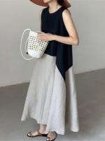 【YF】 Summer Dresses for Women 2023 LOOSE Sleeveless Solid Elegant Long Streetwear Casual Vintage Dress Woman Clothing Robe