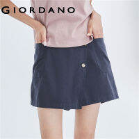 GIORDANO ผู้หญิง ผ้าฝ้ายทอปุ่มเอียงเอวกึ่งยางยืดกางเกงลำลองบาง Free Shipping 05403318