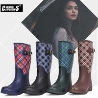 รองเท้าบู๊ทยางกันฝน British Classic High Tube Waterproof Shoes For WomenTall Rain Boots Female Knee-High Women Boots ~