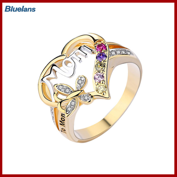 Bluelans®กลวงหัวใจตัวอักษรภาษาอังกฤษรักแม่พลอยเทียมเครื่องประดับแหวนผีเสื้อ