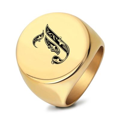 Modyle แหวนชื่อย่อ A-Z พังค์สีทองมี26ตัวอักษรสำหรับผู้ชายของขวัญแหวนเครื่องประดับสแตนเลสสตีลสำหรับงานแต่งงานขัดเงาสูง
