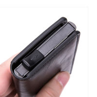 Bycobecy Men And Women Aluminum Box Magnet Card Holder PU Leather Smart Wallet Anti-theft RFID Blocking ID Card Case