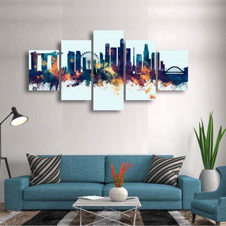 Singapore Skyline 5 Pieces Modular Pictures HD Printed Canvas Painting ...