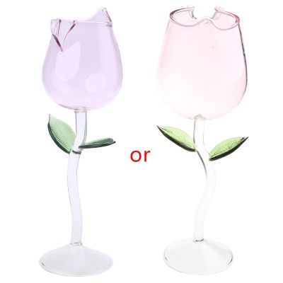 Rose Flower Goblet Glass Hand Blown Crystal Champagne Flutes Classy Red Wine Glass Win Goblet for Party Kitchen Bar Tool