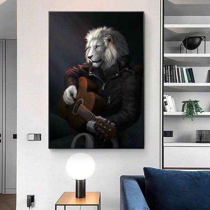 Modern Animal Canvas Art Wall Painting Print on Canvas Lion Gentleman