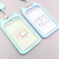 1Pcs Cute Cartoon Cat Bank Identity Bus ID Credit Card Holder Wallet Card Holder Case with Retractable Reel Lanyard String