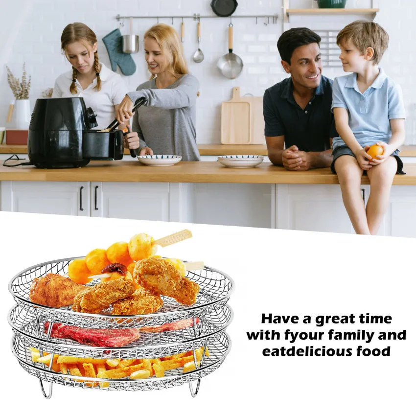 Deepened Air Fryer Rack 3 Pcs For , Stackable Round Air Fryer Accessories,  304 Stainless Steel Multi-layer Dehydrator Rack, Compatible With 4.8l-6.6l