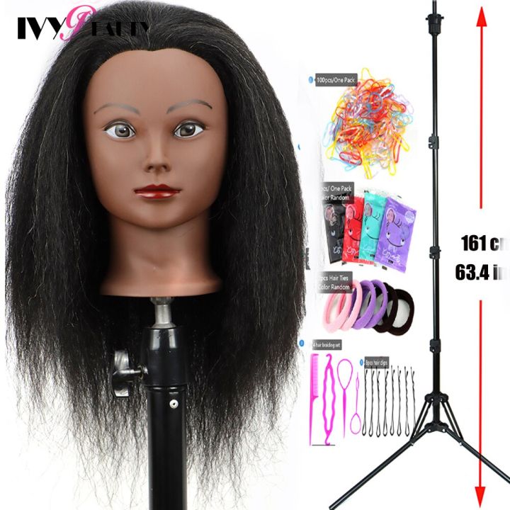 African Training Mannequin Head And Real Hair With Wig Stand Tipod
