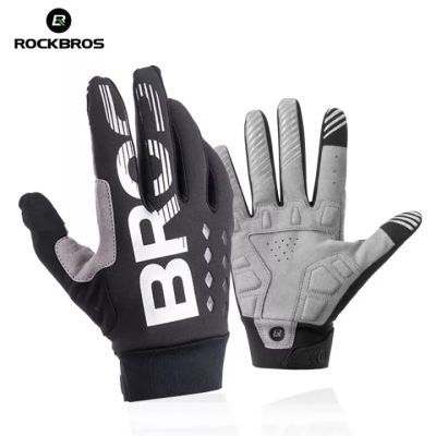 ROCKBROS ถุงมือขี่จักรยานแบบเต็มนิ้ว Windproof Thermal Warm Fleece Gloves ถุงมือรถจักรยานยนต์ สกีหิมะ ถุงมือกีฬา อุปกรณ์กีฬา