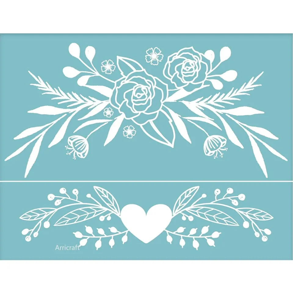 2 Pcs Self-Adhesive Silk Screen Printing Stencil Heart Pattern