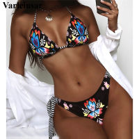 Flowers Printed Halter Bikini Women Swimwear Female Swimsuit Two-pieces Bikini set Brazilian Bather Bathing Suit Swim Lady V3394