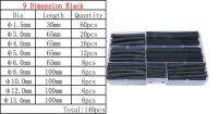 9 different size 2:1 heat shrink tubing in black color  600 Voltage 125 Celsius shrinkable tube kits Cable Management