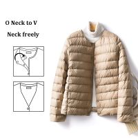 ZZOOI 2022 Lightweight Down Jacket Women Winter Coats Solid Button Short Round Neck V-neck Casual Puffer Jacket Women Jacket